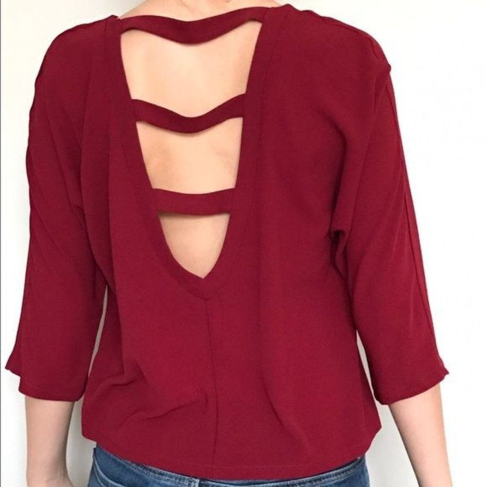 VALETTE Deep Red Blouse with Open V-neck Back Sz‎ S